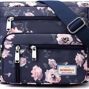 Lightweight Nylon Crossbody Shoulder Bag - Multi-Pocket Floral Satchel